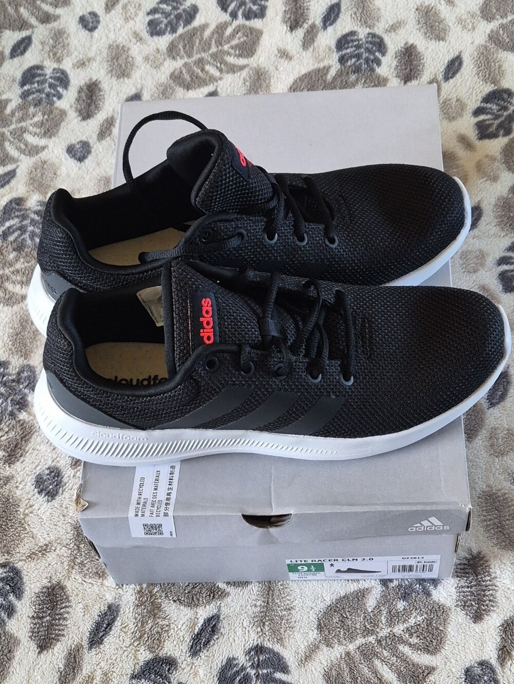 adidas Black Athletic Running Shoes with Cloadfoam inSole and Red Accent